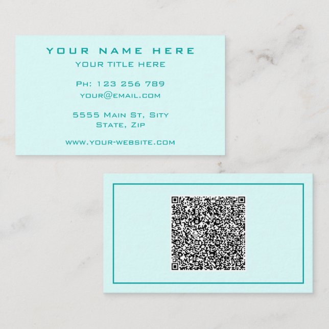 Cartes de visite personnalisées turquoise avec cod (Devant / Derrière)