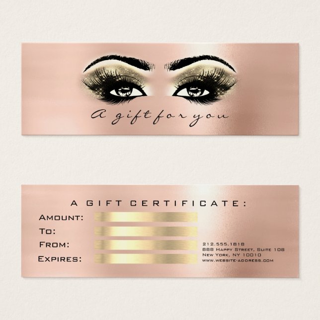 Cartes De Visite Petit certificat cadeau Gold Lash Extension maquil (Devant & derrière)