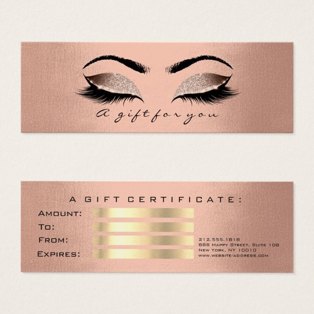 Cartes De Visite Petit certificat cadeau Rose Gold Glam Lash maquil (Devant & derrière)