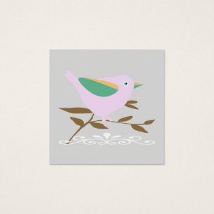 Cartes De Visite Petit oiseau rose, branche et rouleau blanc