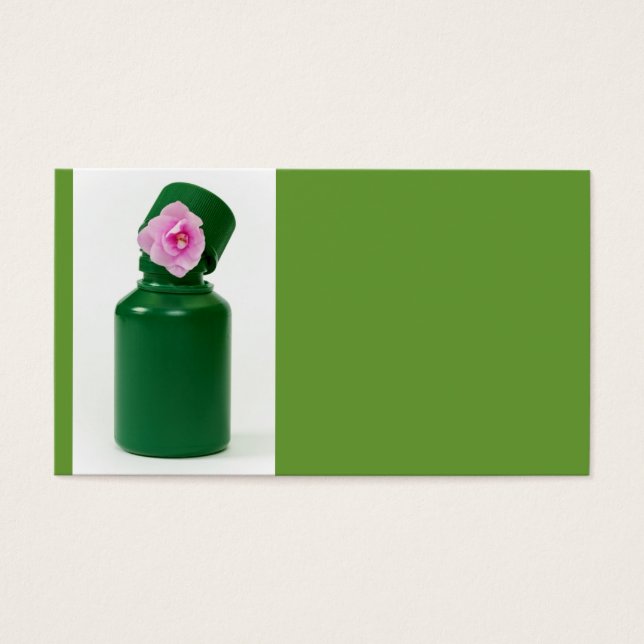 Cartes De Visite petite bouteille verte et fleur rose (Devant)