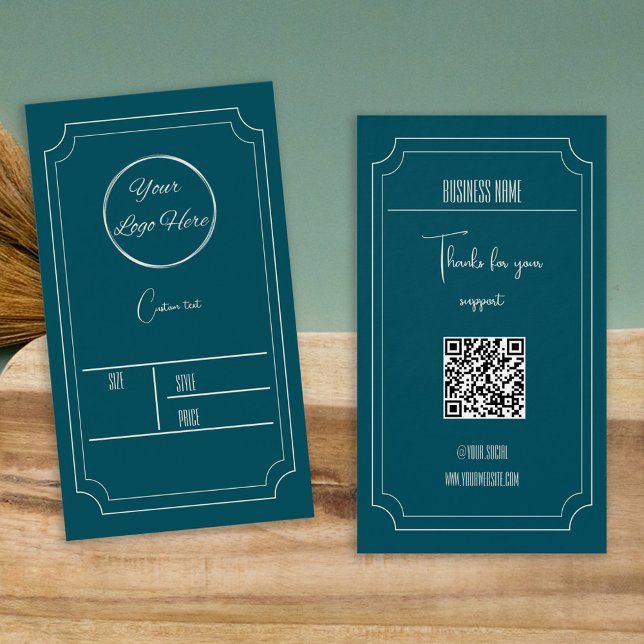 Cartes De Visite Petrol bleu avec logo boutique étiquette de prix (Créateur téléchargé)