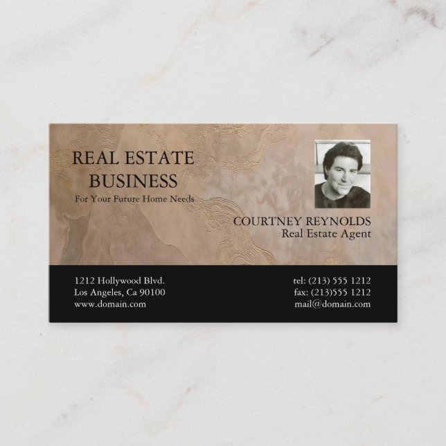 Cartes de visite photo Beige Or Agent immobilier (Devant)