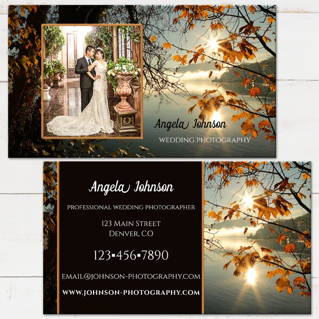 Cartes de visite photo d'automne (Autumn leaves business card featuring your own photo - wedding photographer)