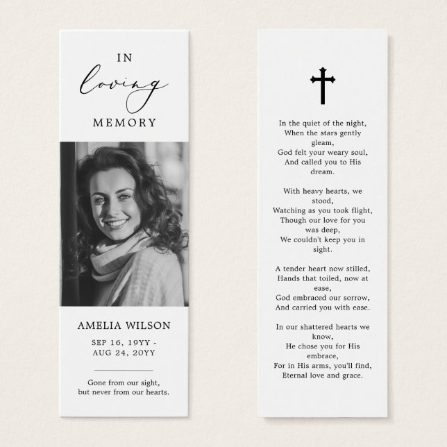 Cartes De Visite Photo élégante de Funeral Memorial Poem Bookmark C (Devant & derrière)