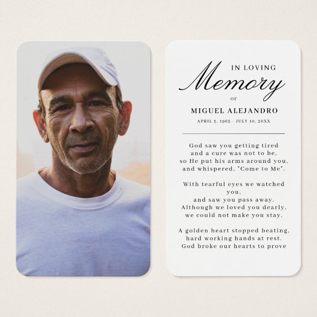 Cartes De Visite Photo Élégante En Mémoire Amoureuse Prière de symp (Devant & derrière)