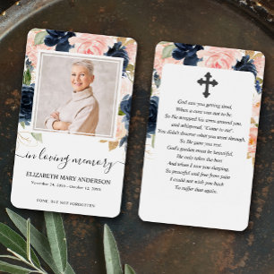 Cartes De Visite Photo florale rose de la marine Prière funéraire e