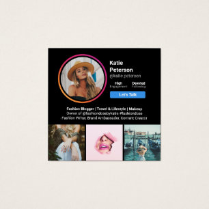 Cartes De Visite Photo Instagram noir tendance profil de médias soc