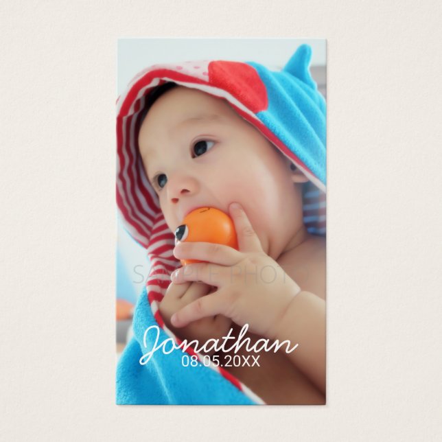 Cartes De Visite Photo personnalisée avec nom et date (Devant)