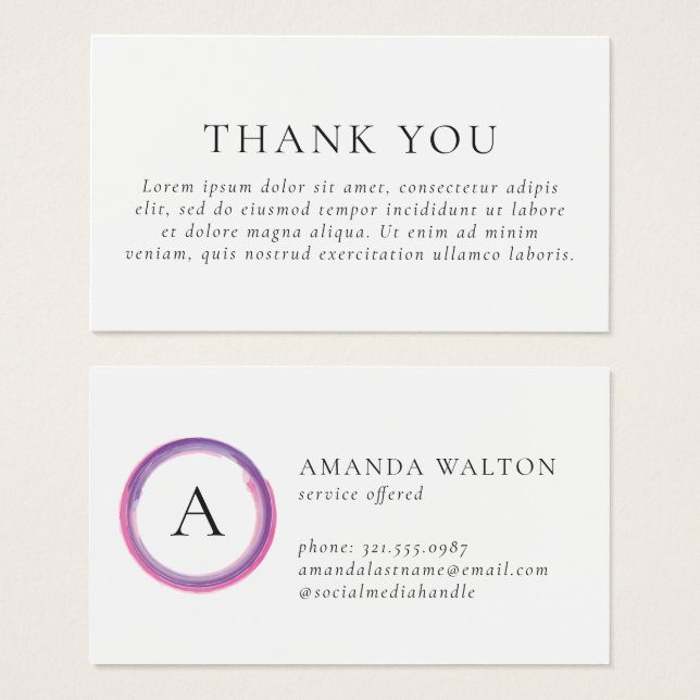 Cartes De Visite Pink and Purple Monogram Modern Package Insert (Devant & derrière)