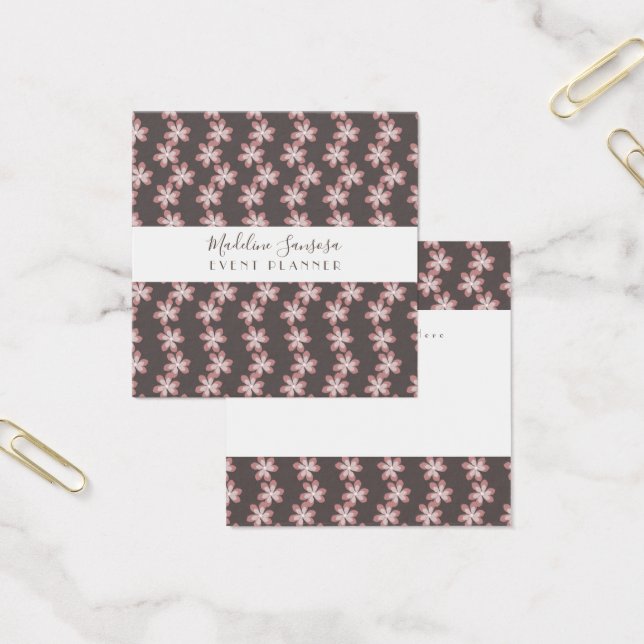 Cartes De Visite Pink Botanical Floral Brown Concepteur d'événement (Bureau)
