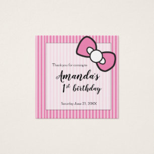 Cartes De Visite Pink Bow, rayures, 1ère fête d'anniversaire