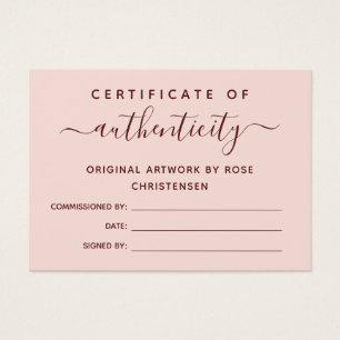Cartes De Visite Pink Burgundy Script Certificat d'authenticité