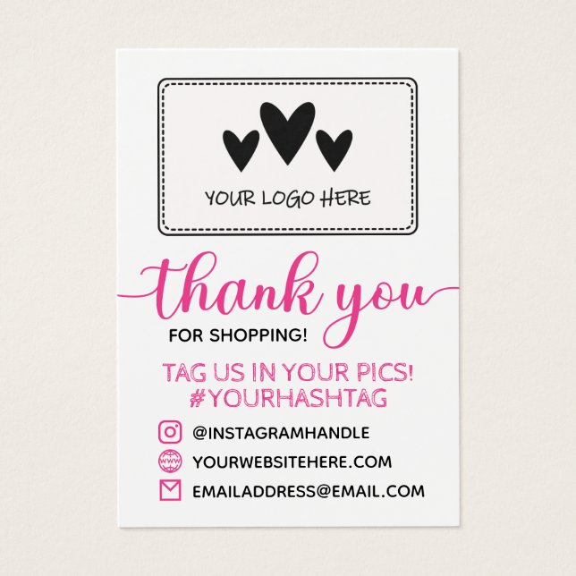 Cartes De Visite Pink Calligraphy Your Logo Thank You For Shopping (Devant)