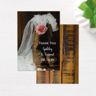 Cartes De Visite Pink Country Rose Cowboy Boots Wedding Favor Tags