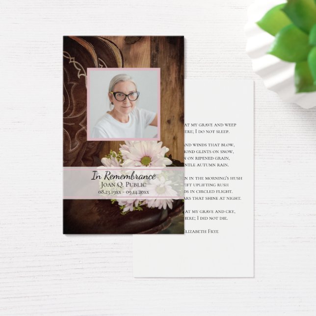 Cartes De Visite Pink Daisies Boots Western Funeral Memorial Prayer (Bureau)