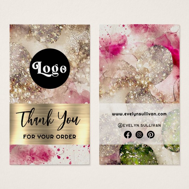 Cartes De Visite Pink green parties scintillant aquarelle insérer (Devant & derrière)