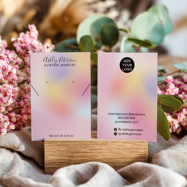 Cartes De Visite pink rainbow holographic necklace earrings display (pink rainbow holographic necklace earrings display)