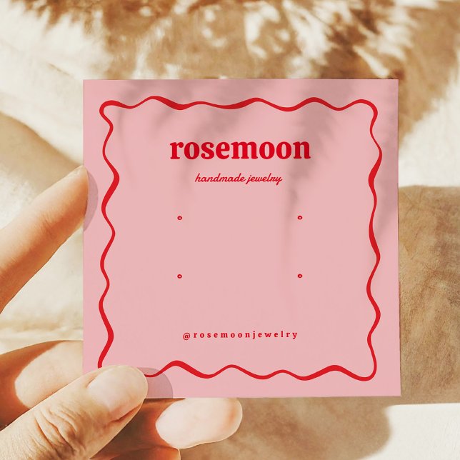 Cartes De Visite Pink Red Squiggle Modern Earring Display Card (Créateur téléchargé)