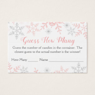 Cartes De Visite Pink Snowflakes Baby shower Devinez Combien De Jeu