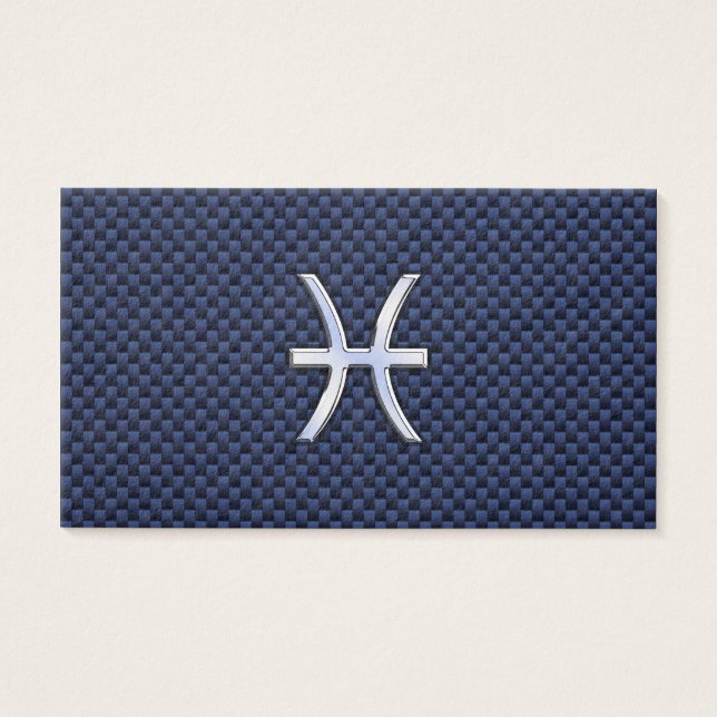 Cartes De Visite Pisces Zodiac Sign on Blue Carbon Fibre Print (Devant)