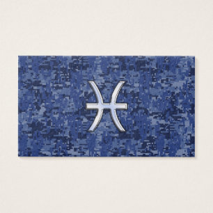 Cartes De Visite Pisces Zodiac Sign on Navy Blue Digital Camo