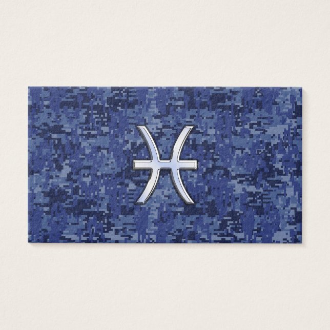 Cartes De Visite Pisces Zodiac Sign on Navy Blue Digital Camo (Devant)
