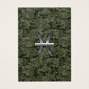 Cartes De Visite Pisces Zodiac Sign on Woodland Camouflage numériqu