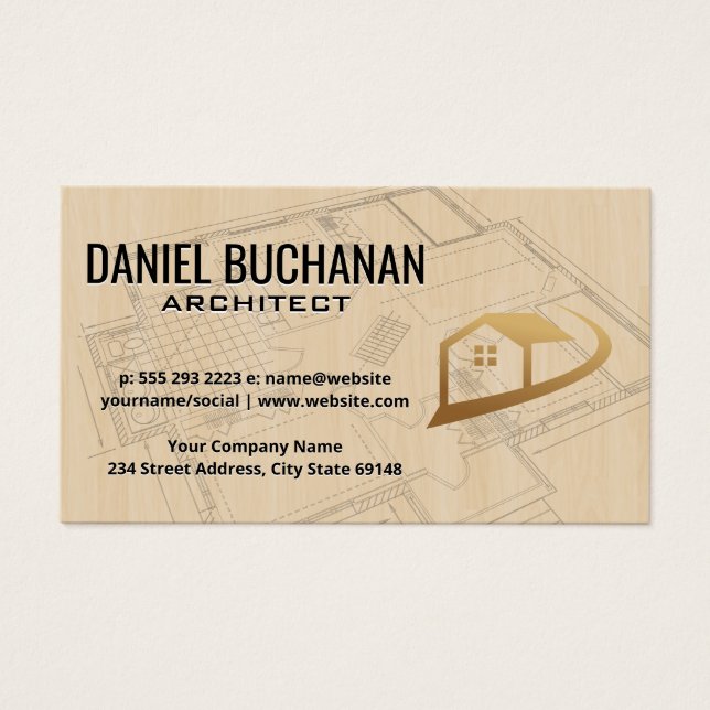 Cartes De Visite Plan d'action | Bois | Outils d'architecte (Devant)