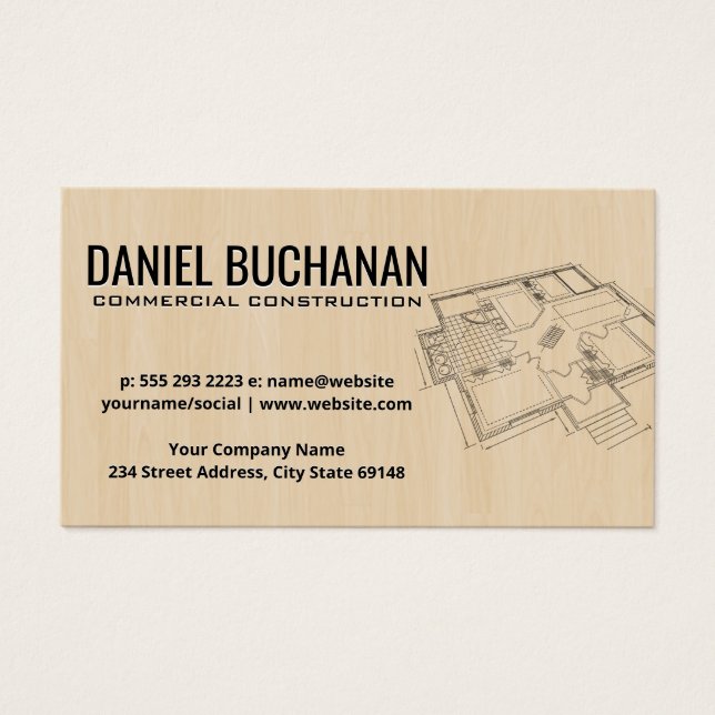 Cartes De Visite Plan de vue d'ensemble | Fond en bois (Devant)