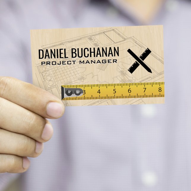 Cartes De Visite Plan directeur | Bois | Mesure de bande (Créateur téléchargé)