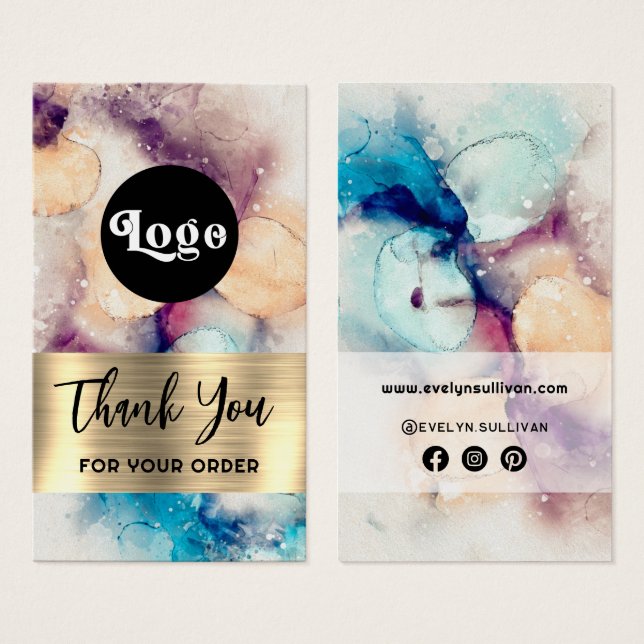 Cartes De Visite Plaque d'emballage en feuille d'or bleu violet (Devant & derrière)