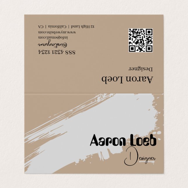 Cartes de visite pliées | Kraft rustique avec code (Extérieur déplié)
