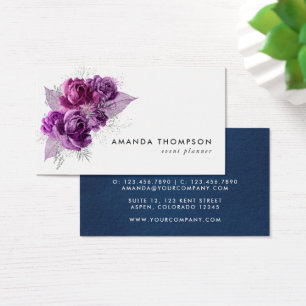 Cartes De Visite Plum et marine Aquarelle Florale
