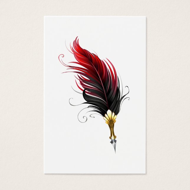 Cartes De Visite Plume rouge avec pointe en or (Devant)