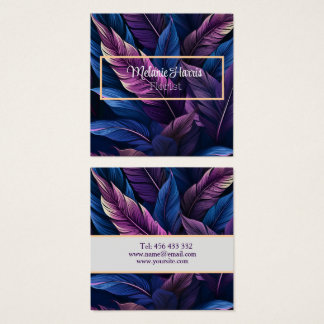 Cartes De Visite plumes violettes feuilles botanique