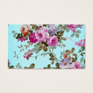 Cartes De Visite Pois à la mode turquoise floral rose vintage Girl