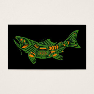 Cartes De Visite Poissons verts d'esprit de Haida sur le noir