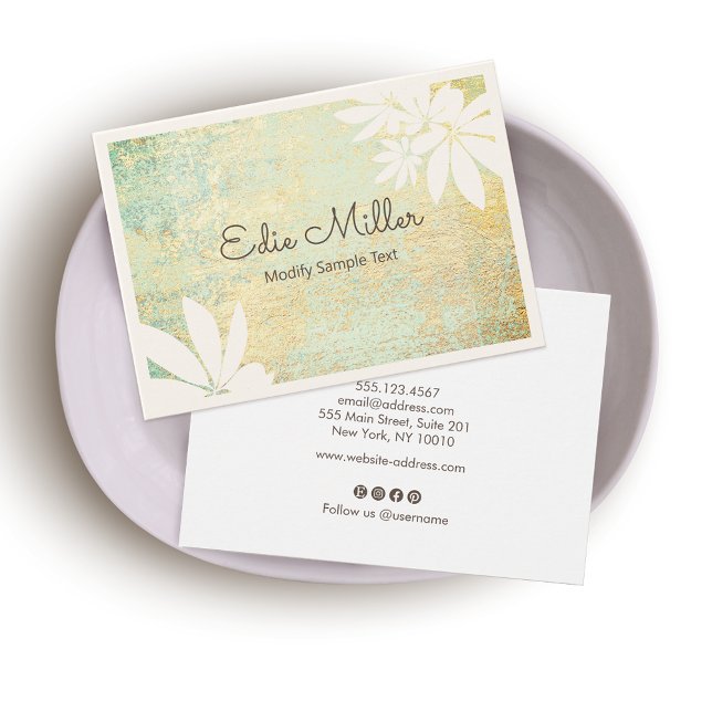 Cartes De Visite Police Abstraite de script  Gold Green (Créateur téléchargé)