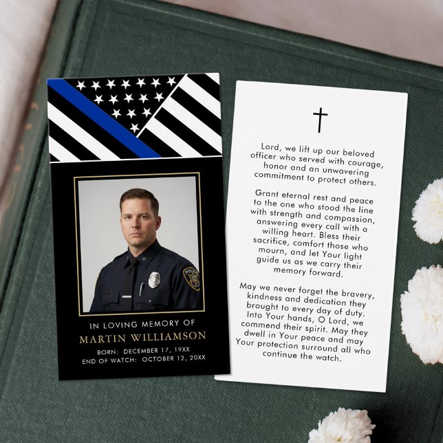 Cartes De Visite Police Officer Memorial Cross Funeral Prayer Card (Créateur téléchargé)