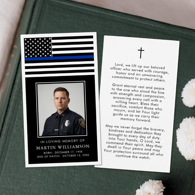 Cartes De Visite Police Thin Blue Line Flag Funeral Prayer Card (Créateur téléchargé)