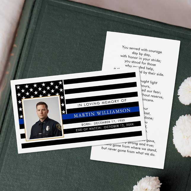 Cartes De Visite Police Thin Blue Line Photo Sympathy Prayer Card (Créateur téléchargé)