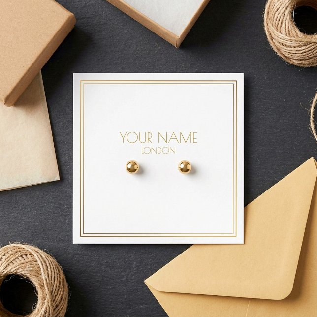 Cartes De Visite Porte-boucles à bordure effet or (Gold effect border earring holder.)