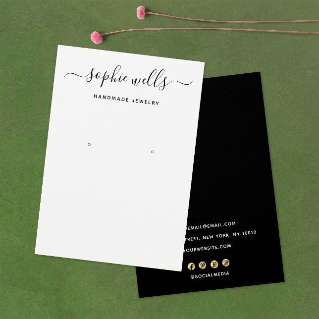 Cartes De Visite Porte-oreille noir simple Script (Créateur téléchargé)