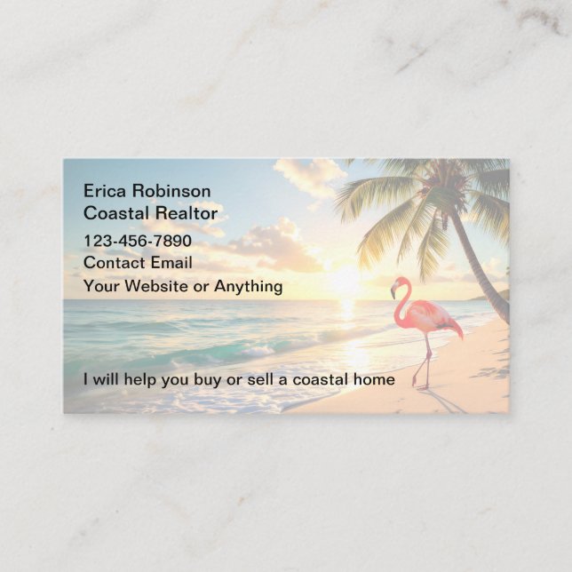 Cartes de visite pour agent immobilier de plage cô (Devant)