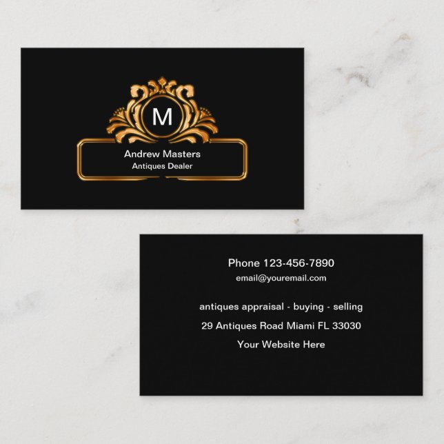 Cartes de visite pour antiquaire chic (Devant / Derrière)