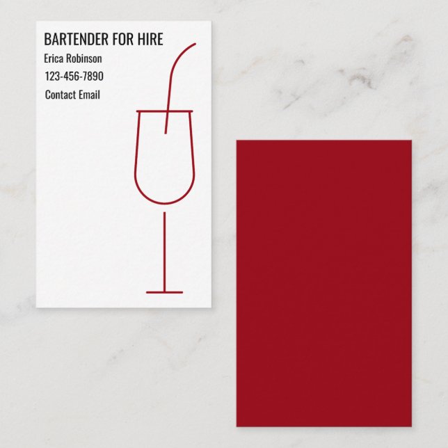 Cartes de visite pour barman cool à louer (Devant / Derrière)