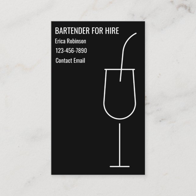 Cartes de visite pour barman cool à louer (Devant)