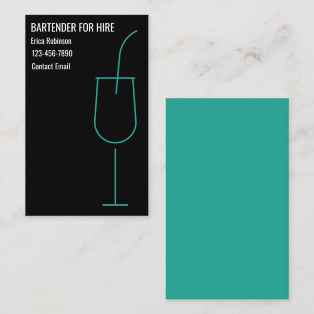 Cartes de visite pour barman cool à louer (Devant / Derrière)