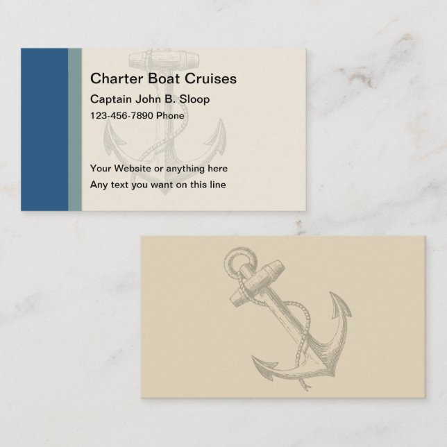 Cartes de visite pour bateau de location (Devant / Derrière)